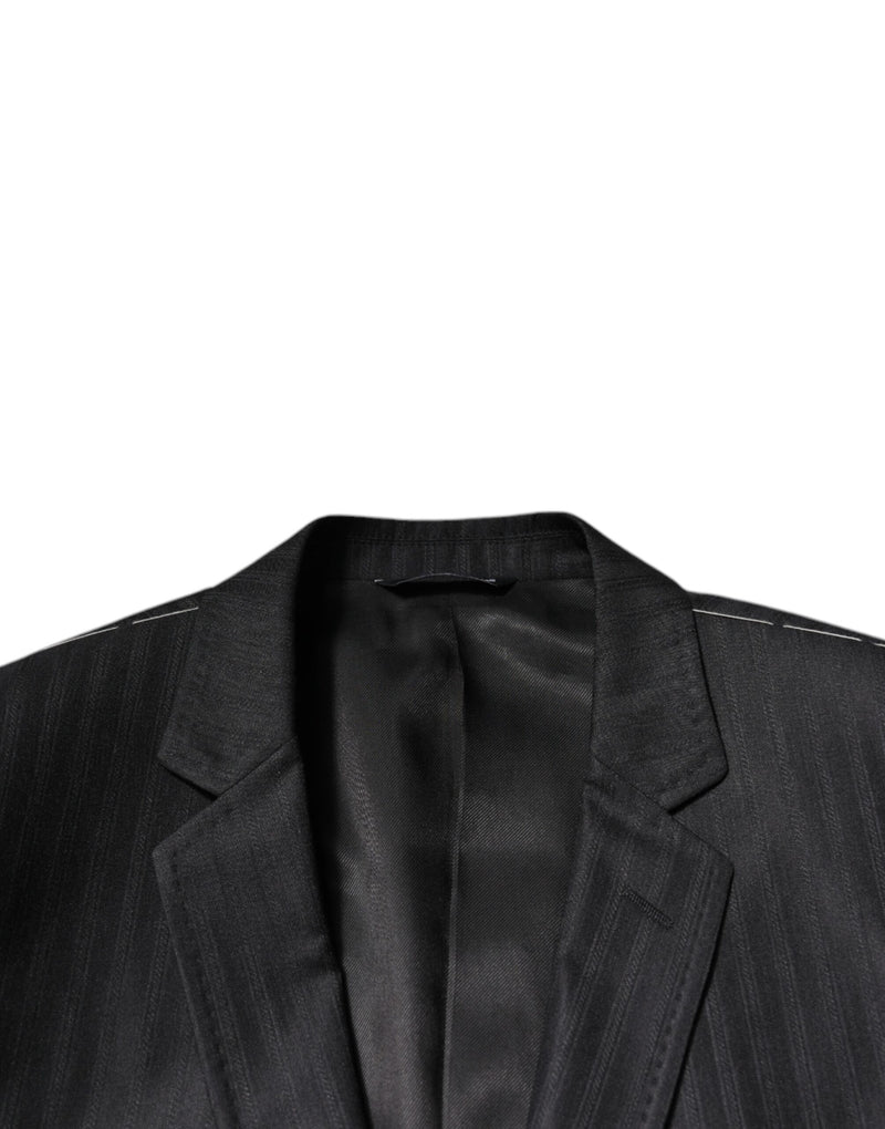 Dolce &amp; Gabbana Blazer à simple boutonnage en laine rayée noire