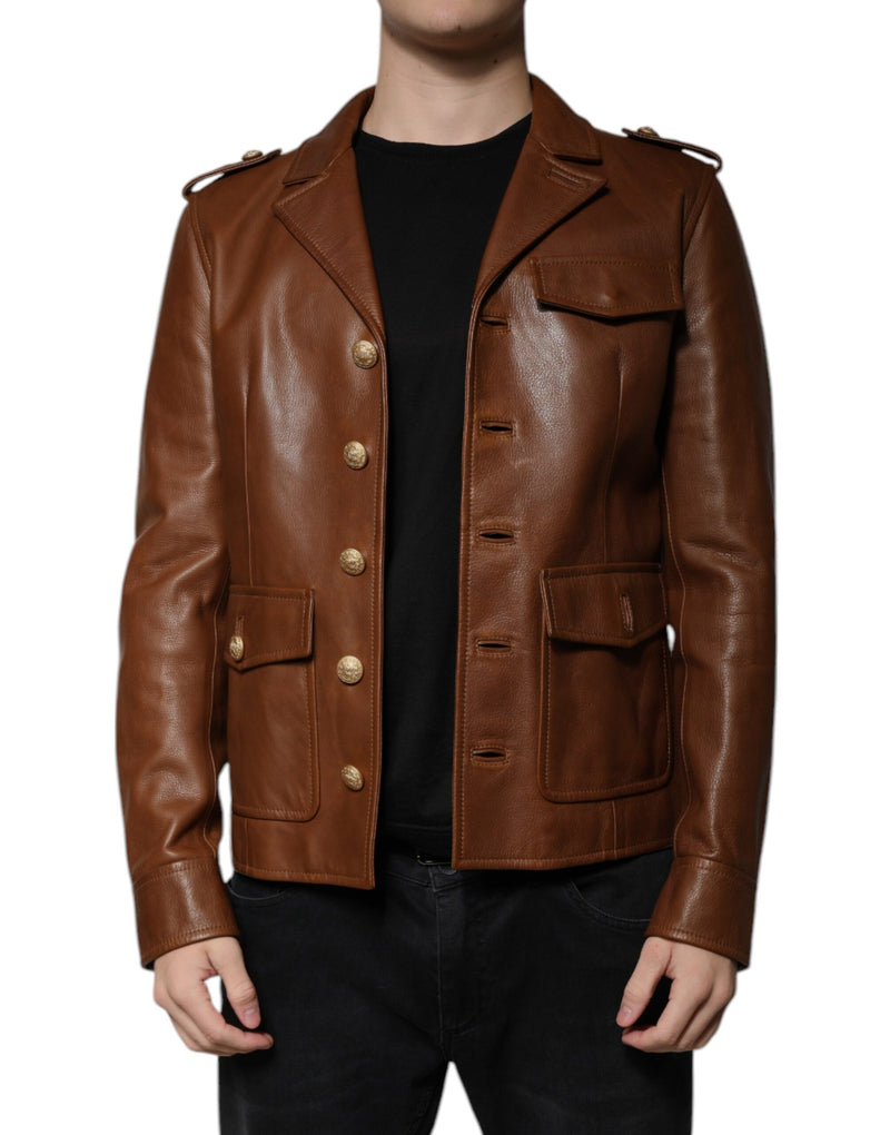 Veste en cuir de veau marron à boutons de Dolce & Gabbana