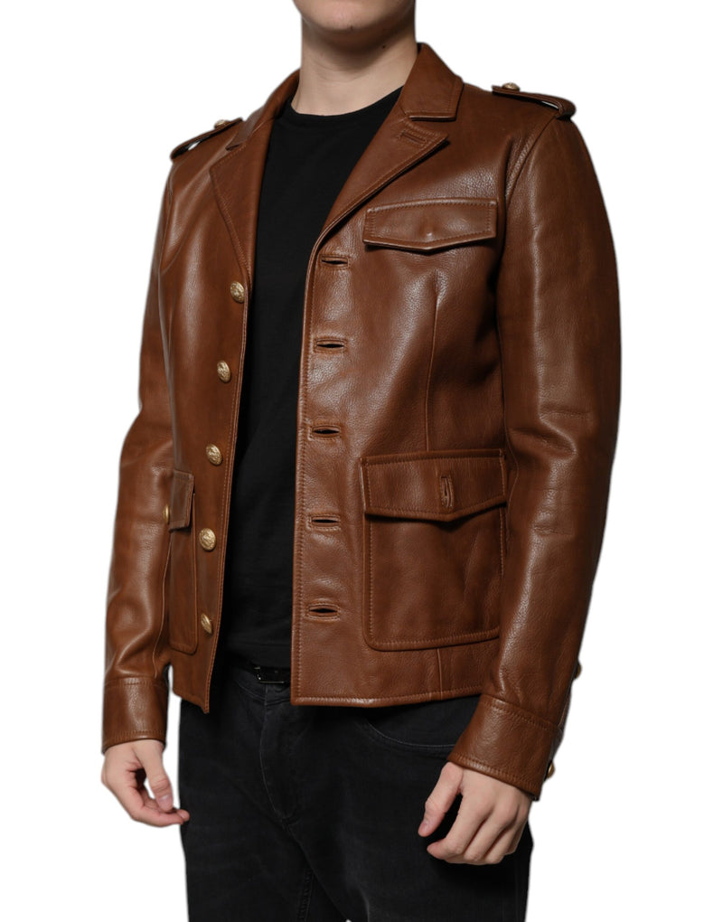 Veste en cuir de veau marron à boutons de Dolce & Gabbana