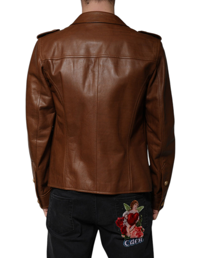 Veste en cuir de veau marron à boutons de Dolce & Gabbana