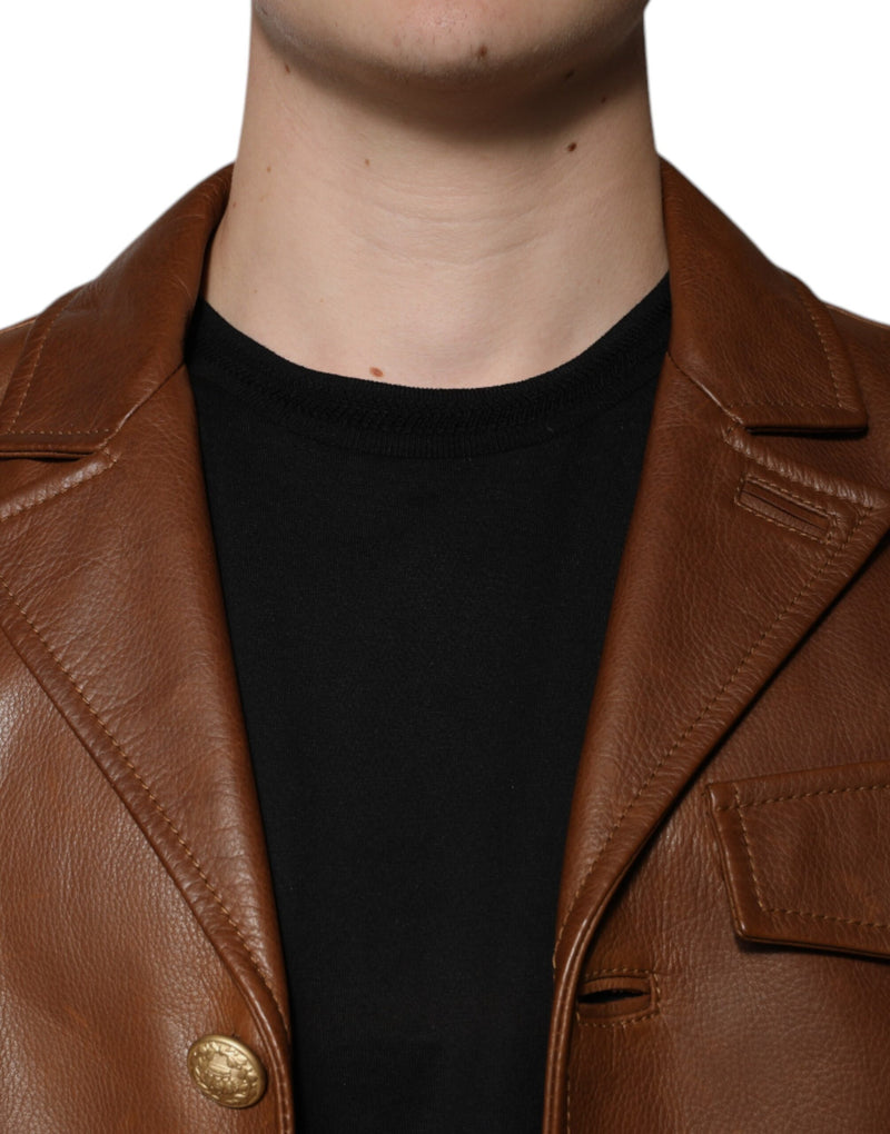 Veste en cuir de veau marron à boutons de Dolce & Gabbana