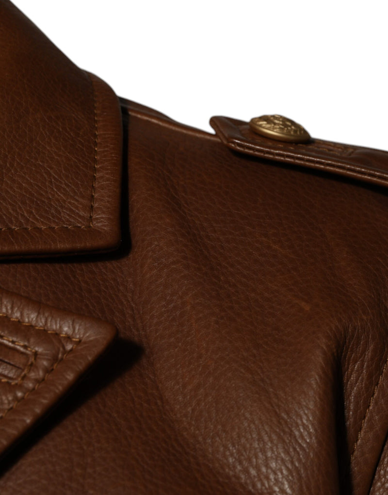 Veste en cuir de veau marron à boutons de Dolce & Gabbana