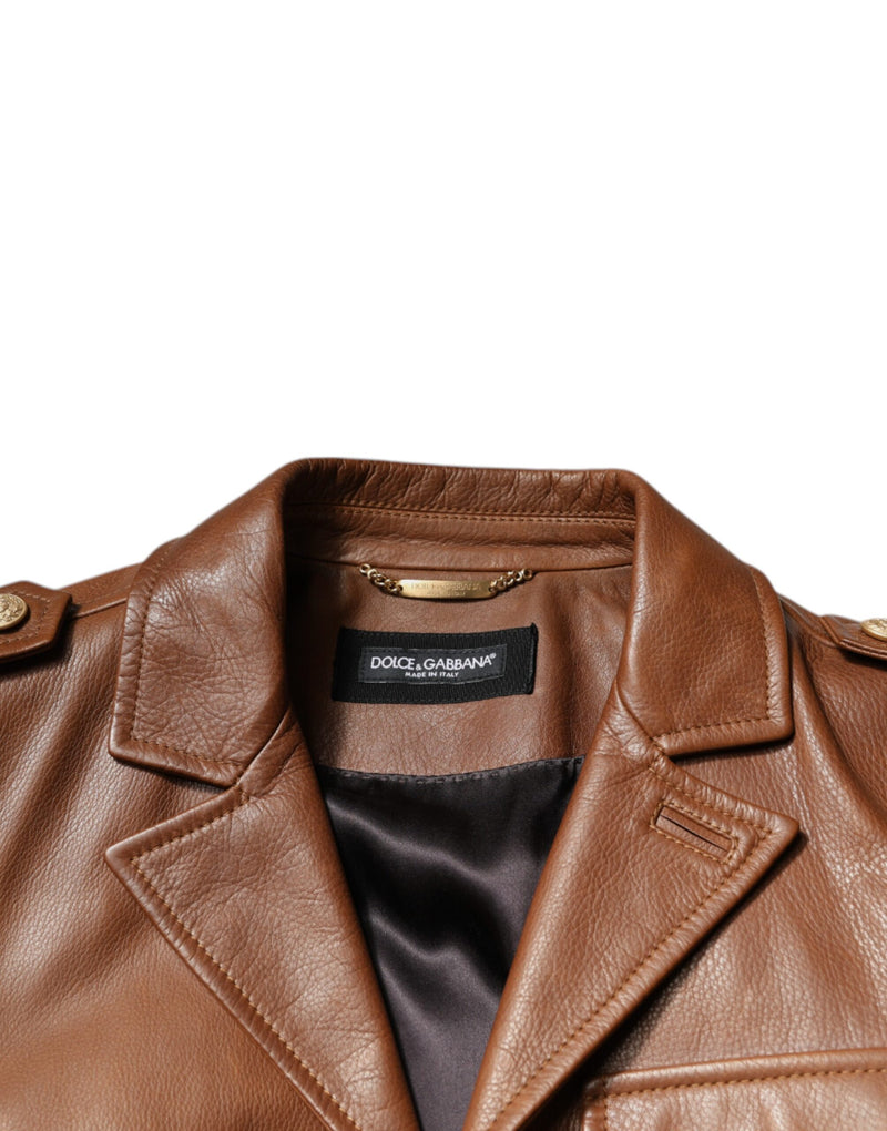 Veste en cuir de veau marron à boutons de Dolce & Gabbana
