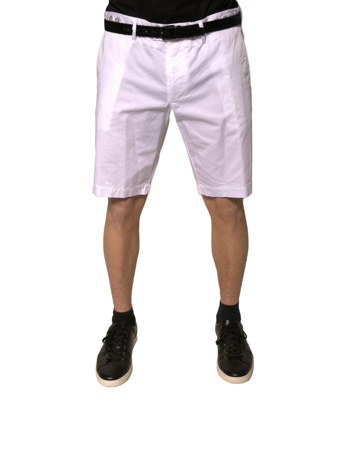 Shorts décontractés en coton extensible blanc à taille haute de Dolce &amp; Gabbana