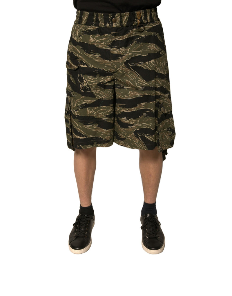 Shorts Bermuda en coton noir à motifs dorés de Dolce &amp; Gabbana