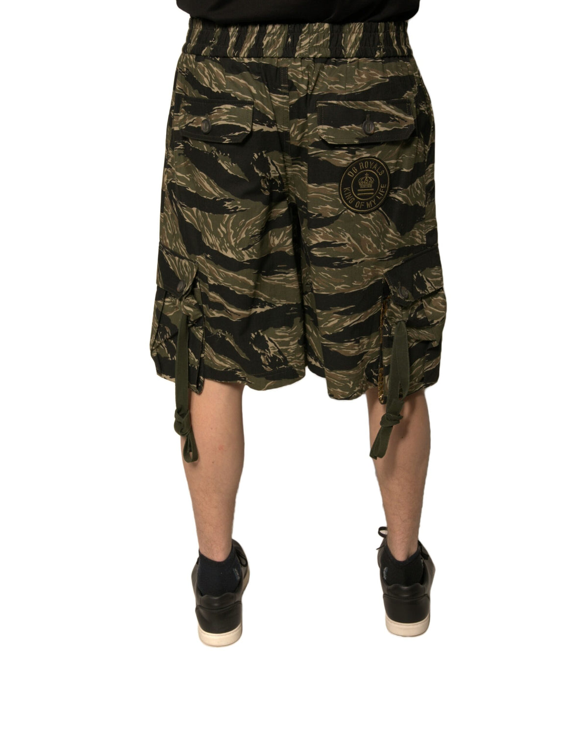 Shorts Bermuda en coton noir à motifs dorés de Dolce &amp; Gabbana