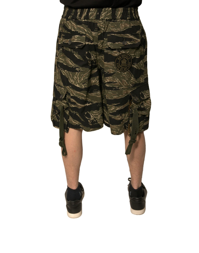 Shorts Bermuda en coton noir à motifs dorés de Dolce &amp; Gabbana