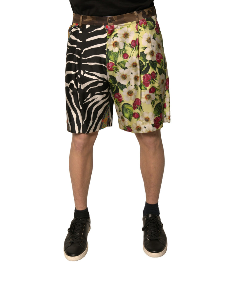 Shorts chino en soie multicolore à motifs patchwork pour homme de Dolce &amp; Gabbana
