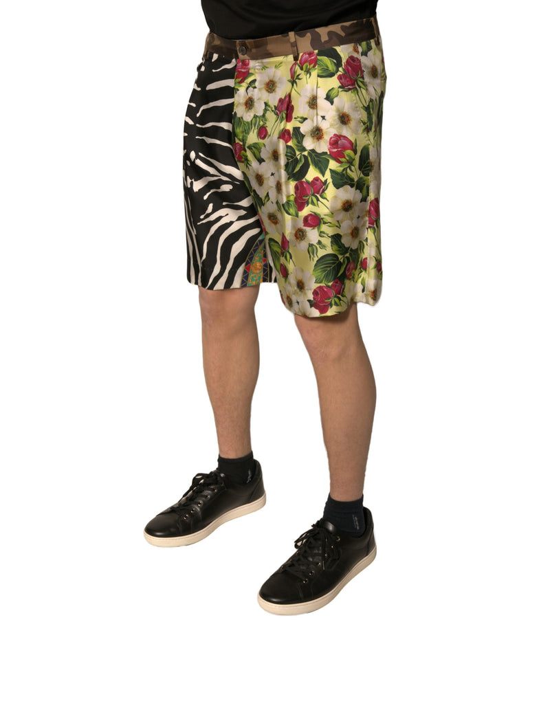 Shorts chino en soie multicolore à motifs patchwork pour homme de Dolce &amp; Gabbana
