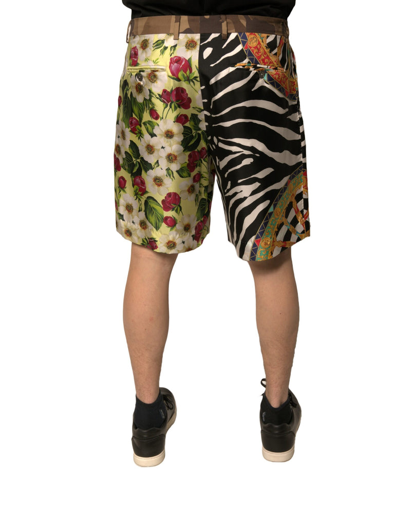 Shorts chino en soie multicolore à motifs patchwork pour homme de Dolce &amp; Gabbana