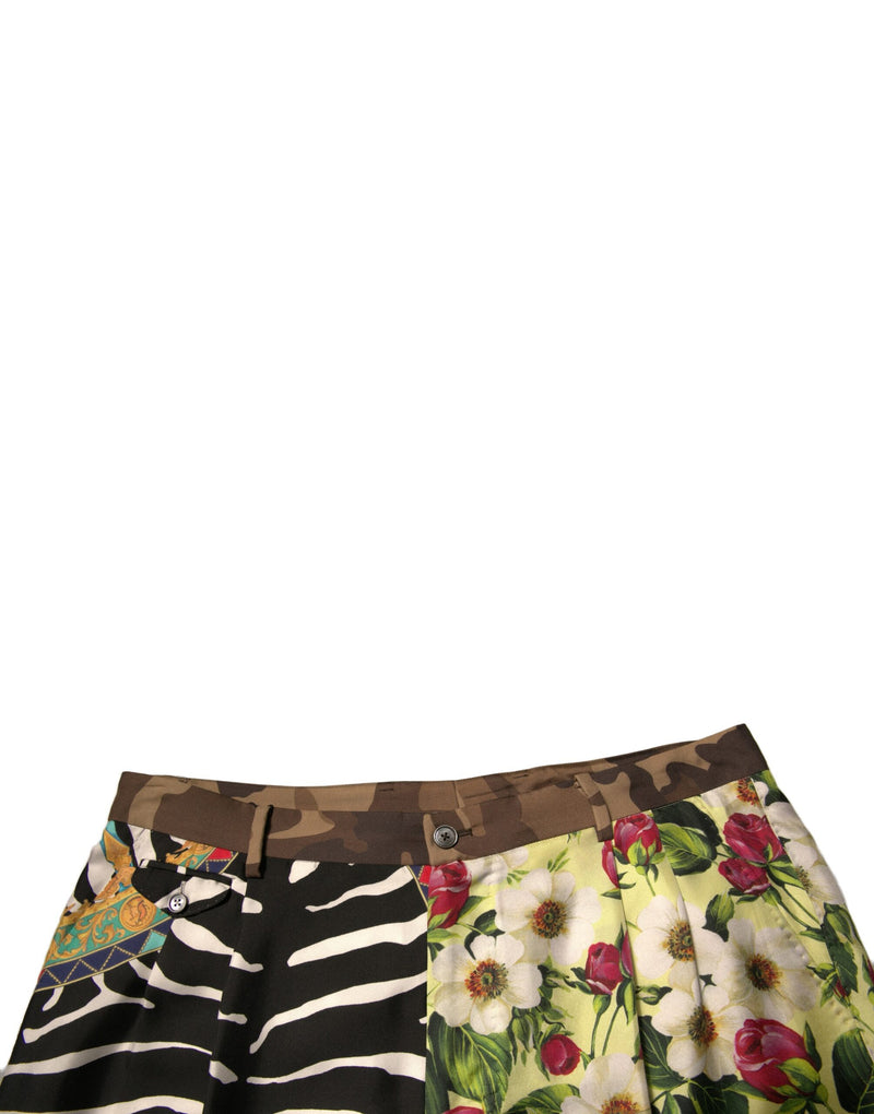 Shorts chino en soie multicolore à motifs patchwork pour homme de Dolce &amp; Gabbana