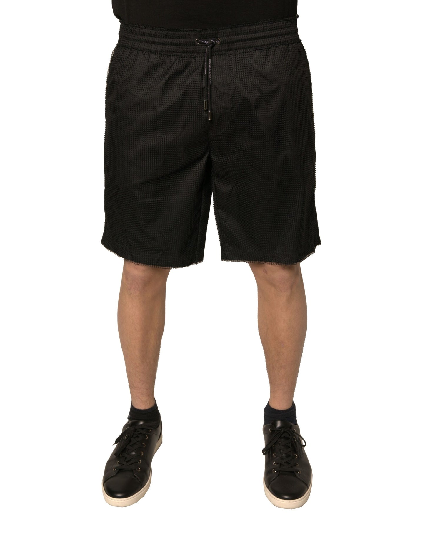 Dolce &amp; Gabbana zwarte polyester jersey shorts met hoge taille