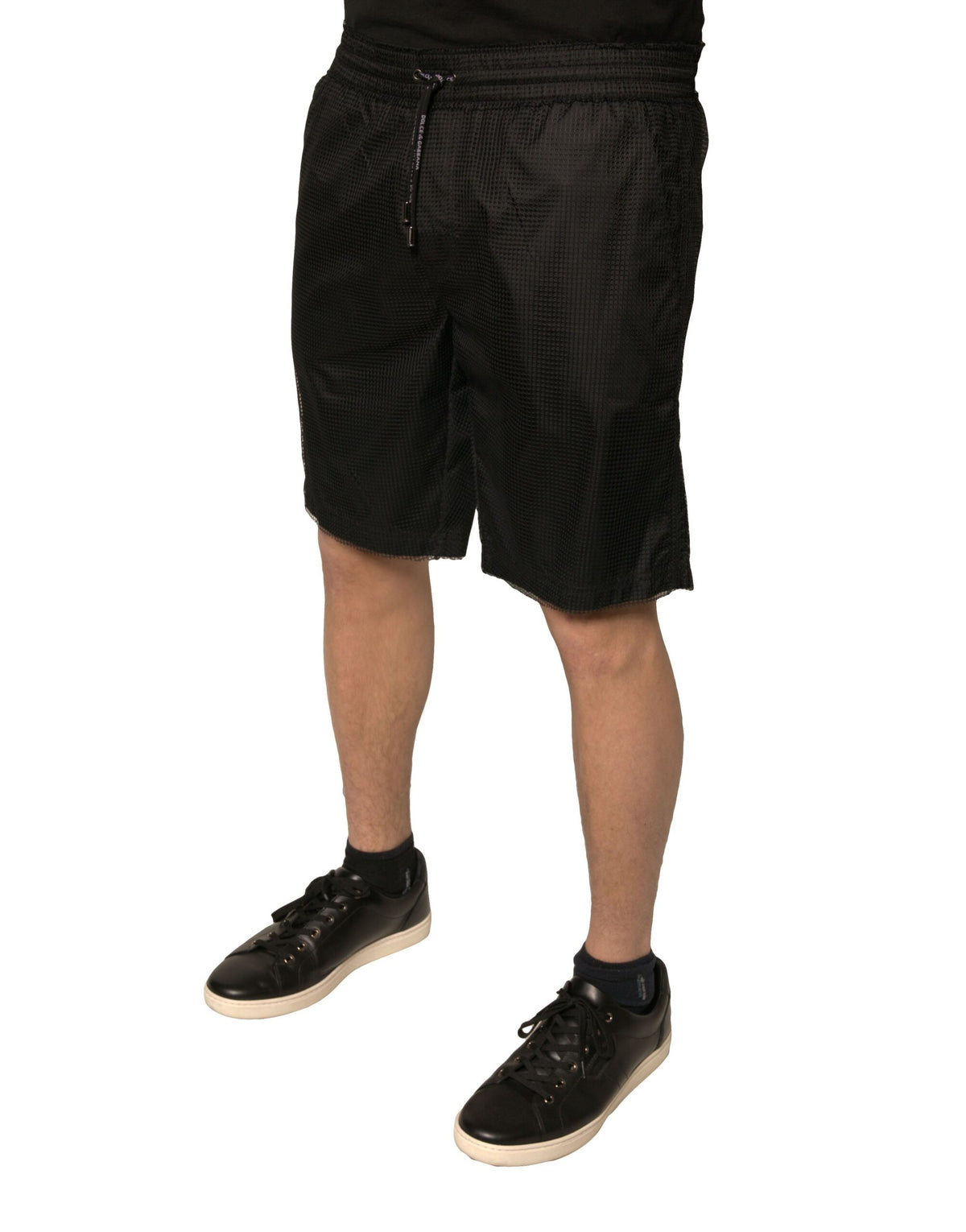 Shorts en jersey de polyester noir taille mi-hauteur Dolce &amp; Gabbana