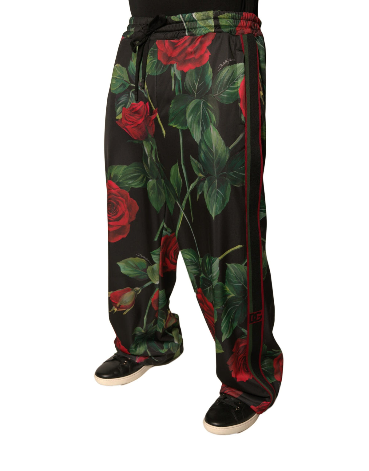 Pantalon de jogging en polyester noir à motifs floraux Dolce &amp; Gabbana