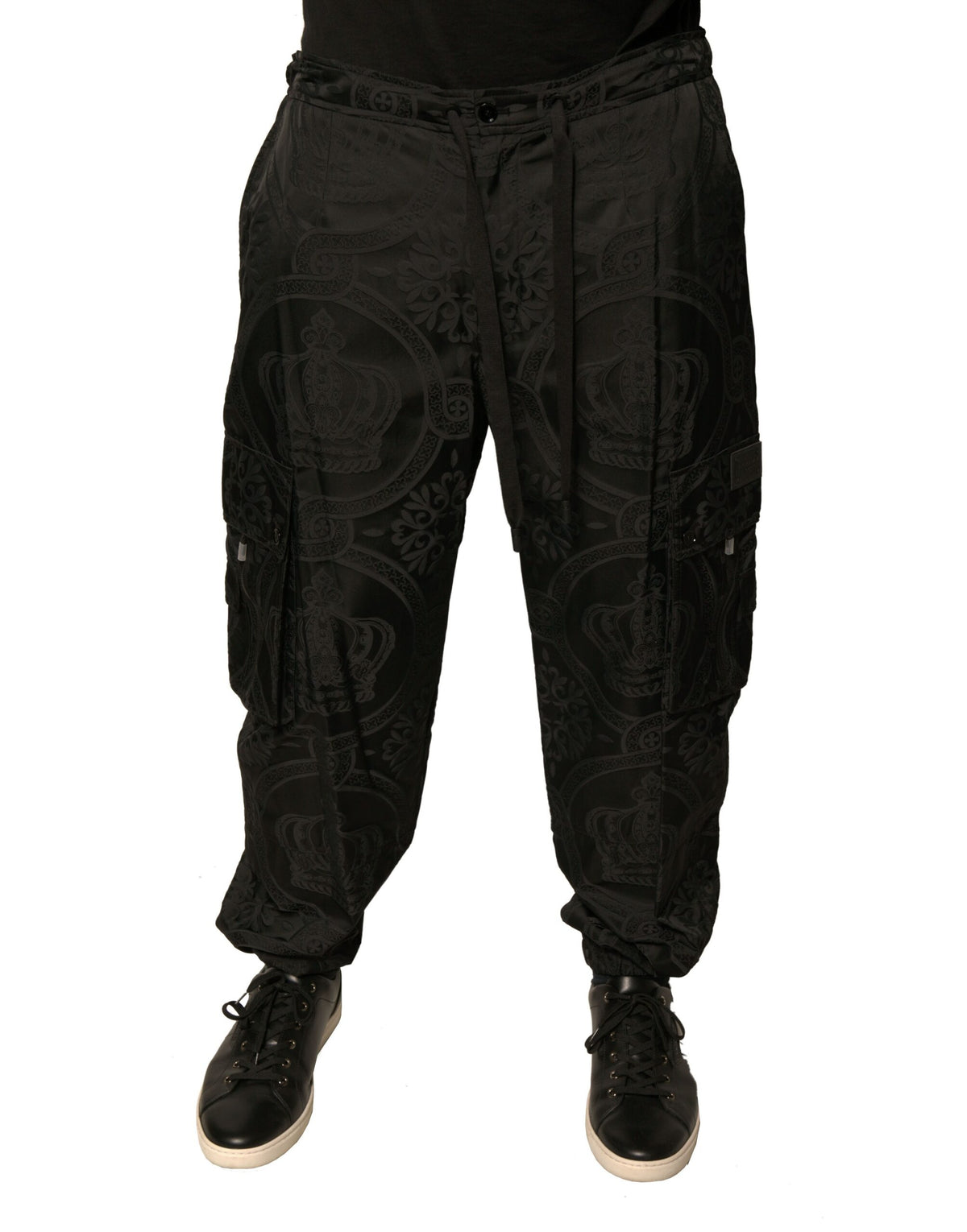 Pantalon de jogging en nylon noir à couronne Dolce &amp; Gabbana