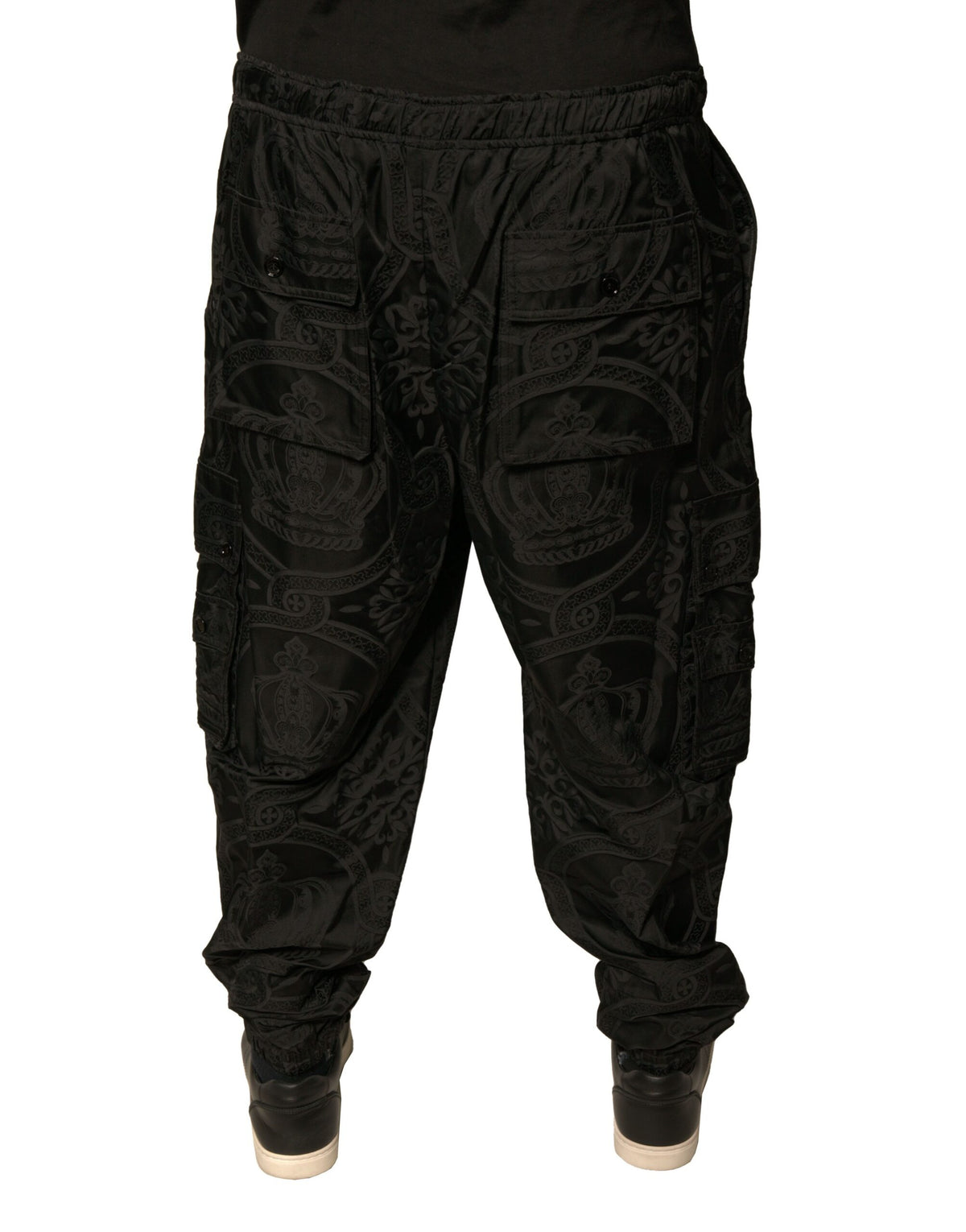 Pantalon de jogging en nylon noir à couronne Dolce &amp; Gabbana