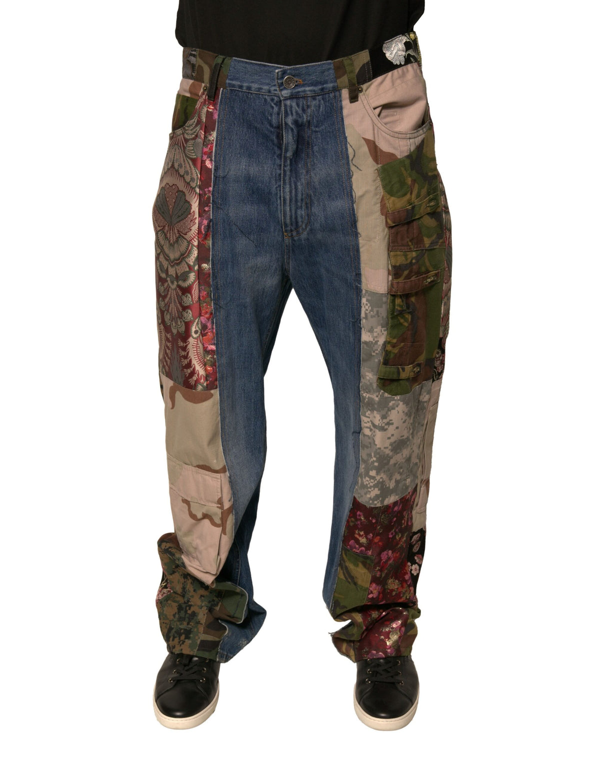 Jeans droits en coton bleu à patchwork de Dolce &amp; Gabbana