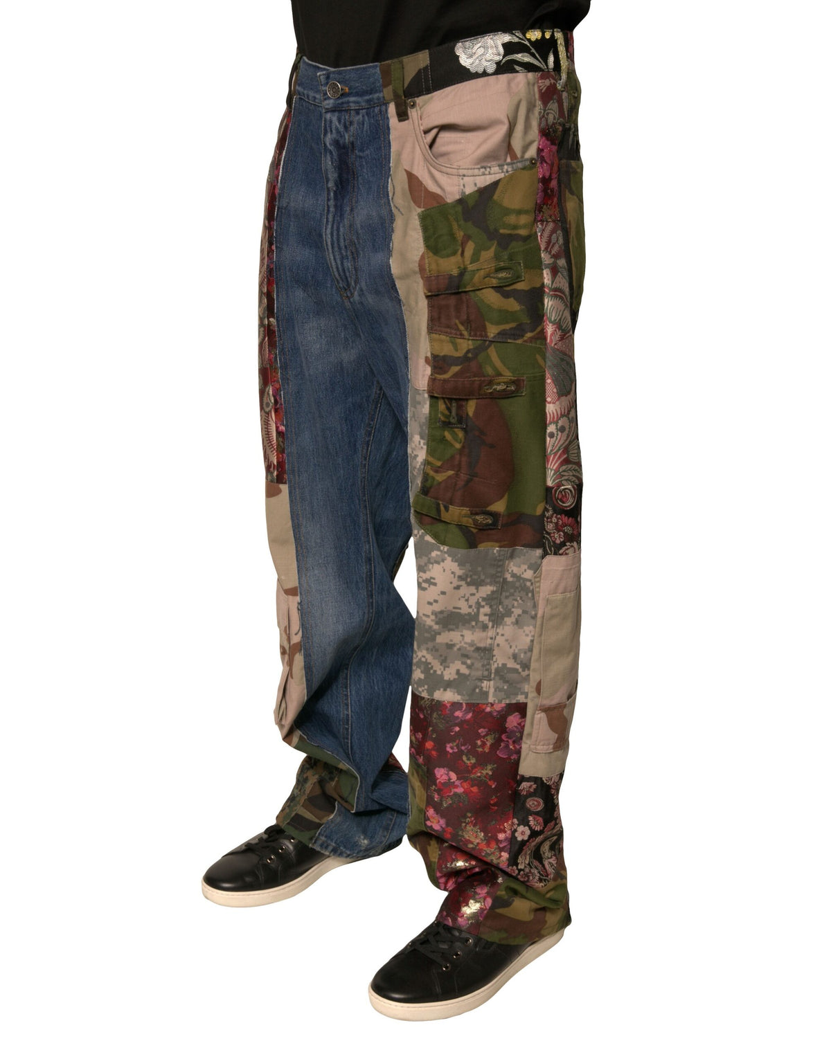 Jeans droits en coton bleu à patchwork de Dolce &amp; Gabbana