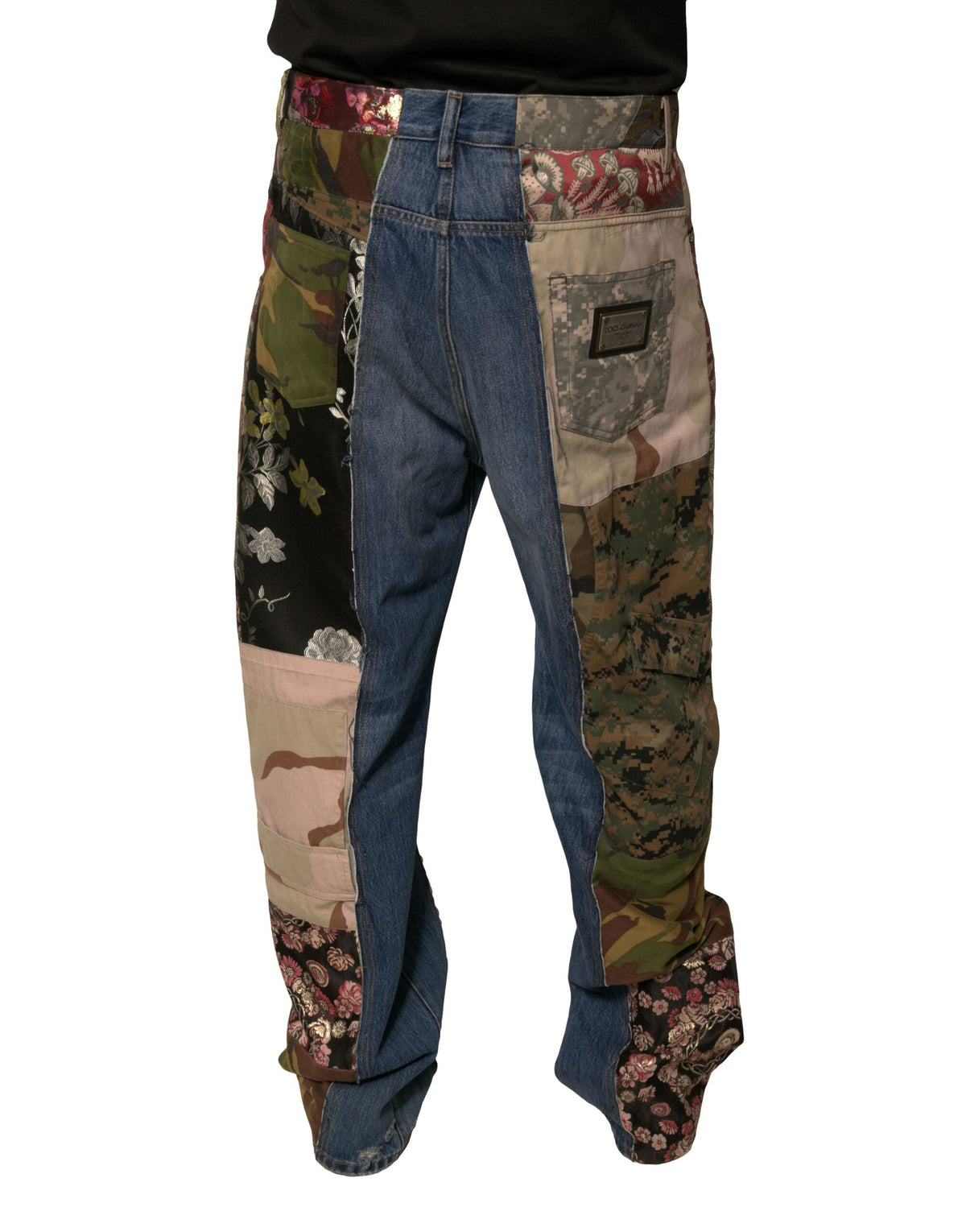 Jeans droits en coton bleu à patchwork de Dolce &amp; Gabbana