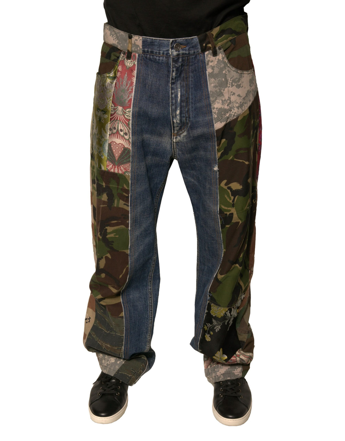Jeans droits en coton bleu à patchwork de Dolce &amp; Gabbana
