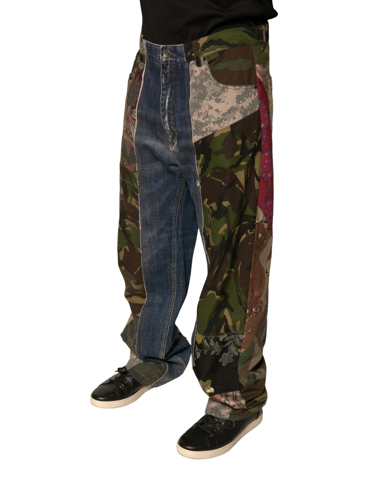 Jeans droits en coton bleu à patchwork de Dolce &amp; Gabbana