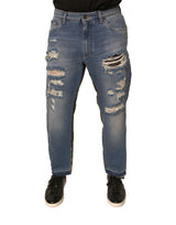 Jeans en jean droit et court bleu déchiré de Dolce &amp; Gabbana