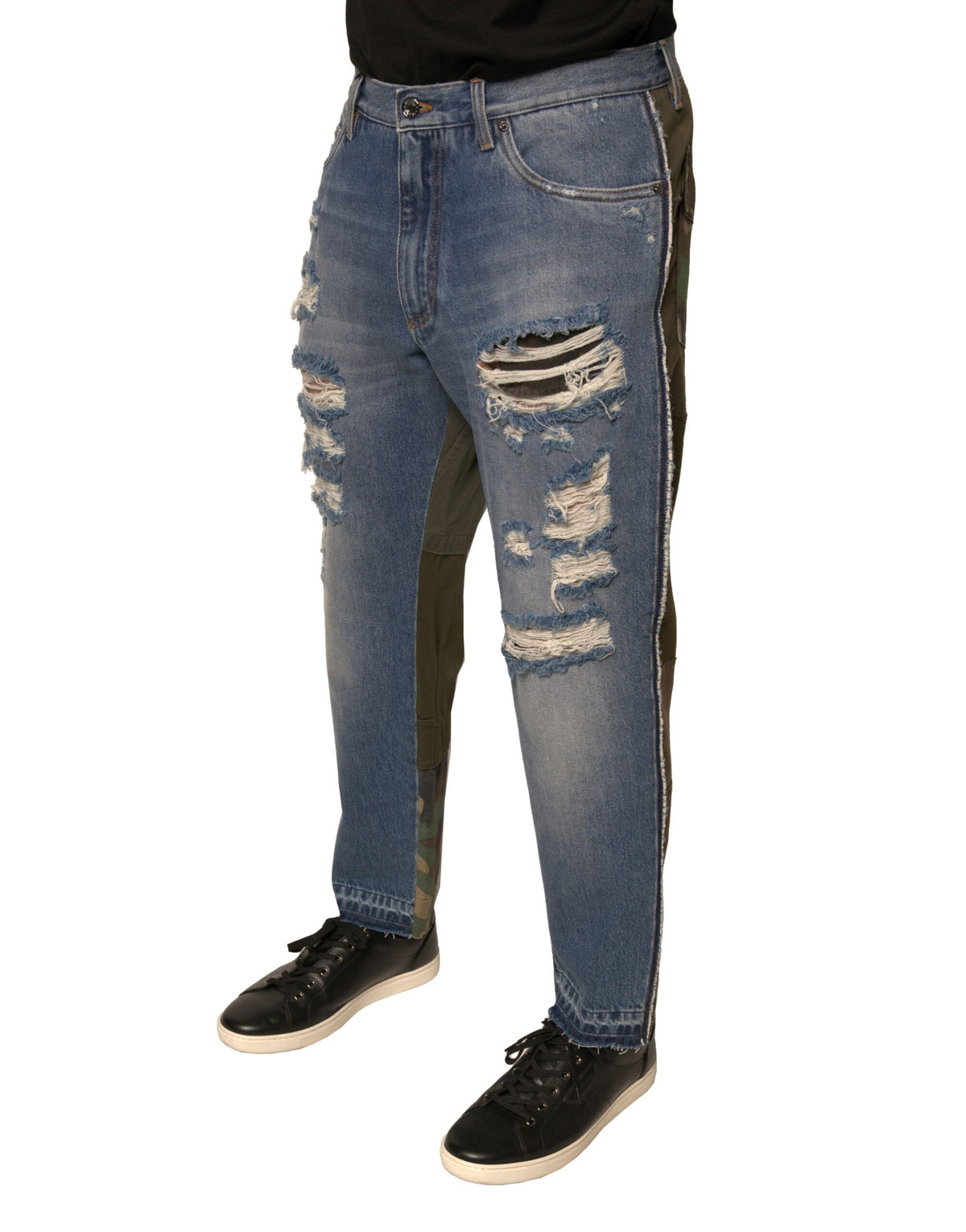Jeans en jean droit et court bleu déchiré de Dolce &amp; Gabbana