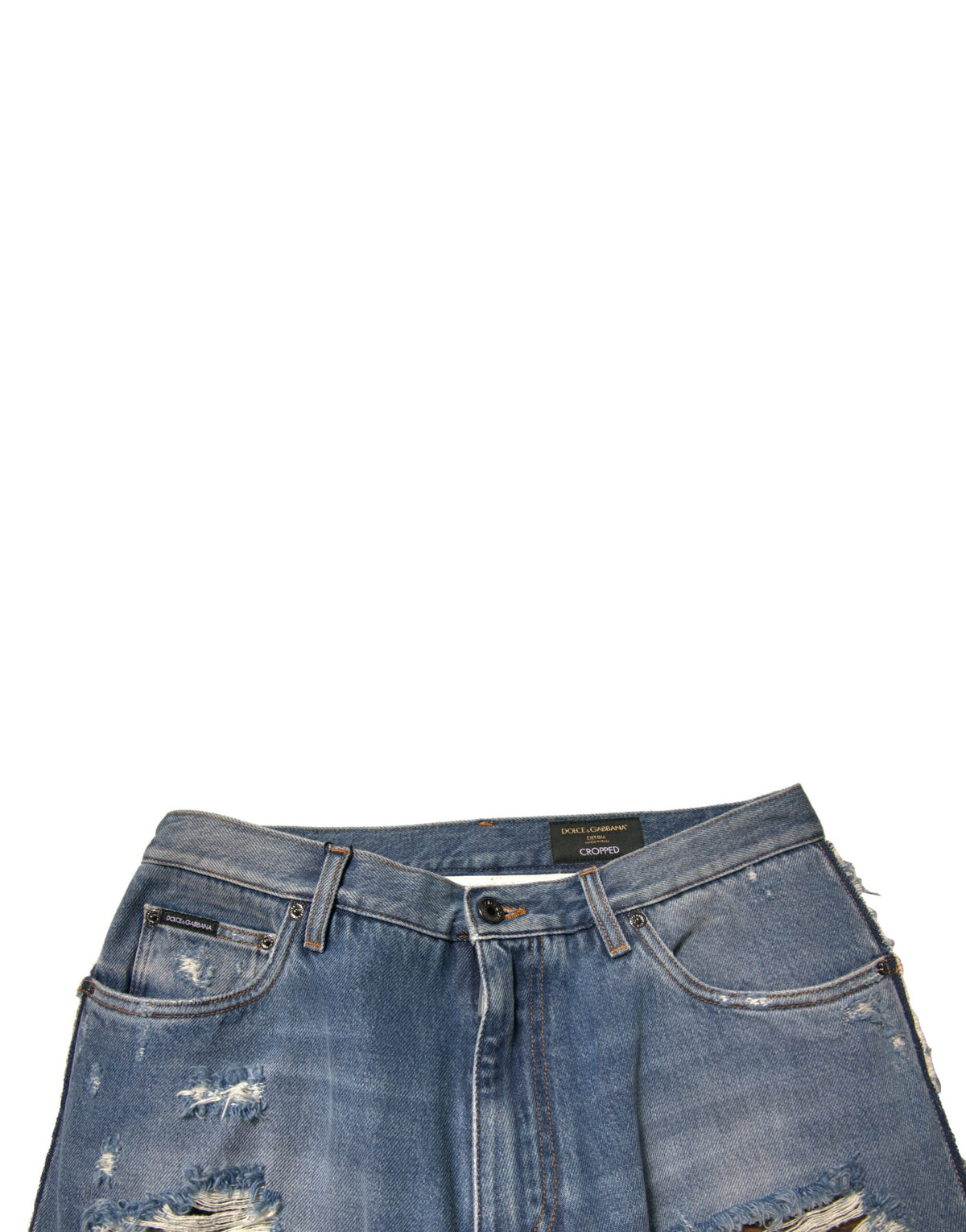 Jeans en jean droit et court bleu déchiré de Dolce &amp; Gabbana