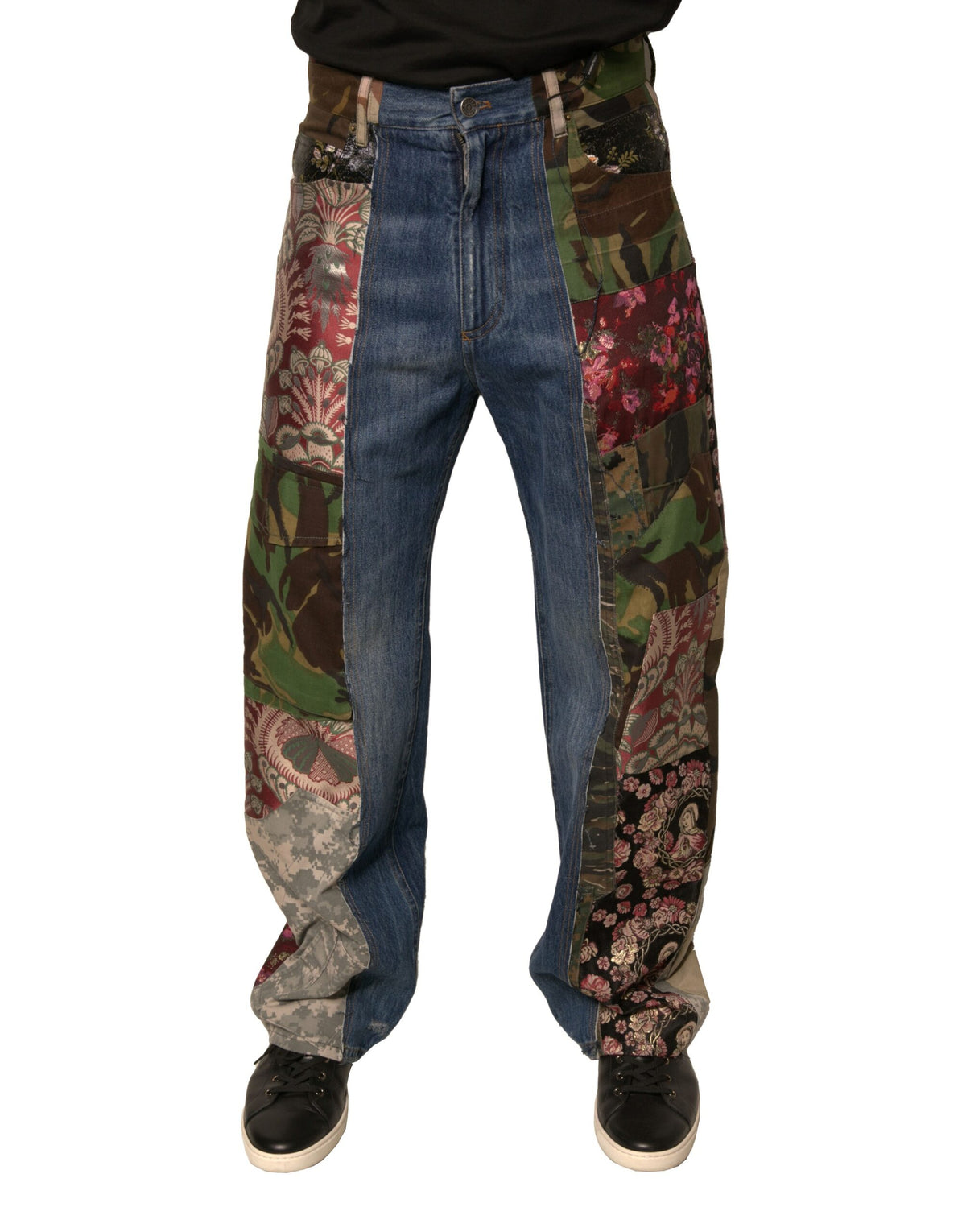Jeans droits en coton bleu à patchwork de Dolce &amp; Gabbana