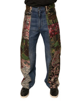 Jeans droits en coton bleu à patchwork de Dolce &amp; Gabbana