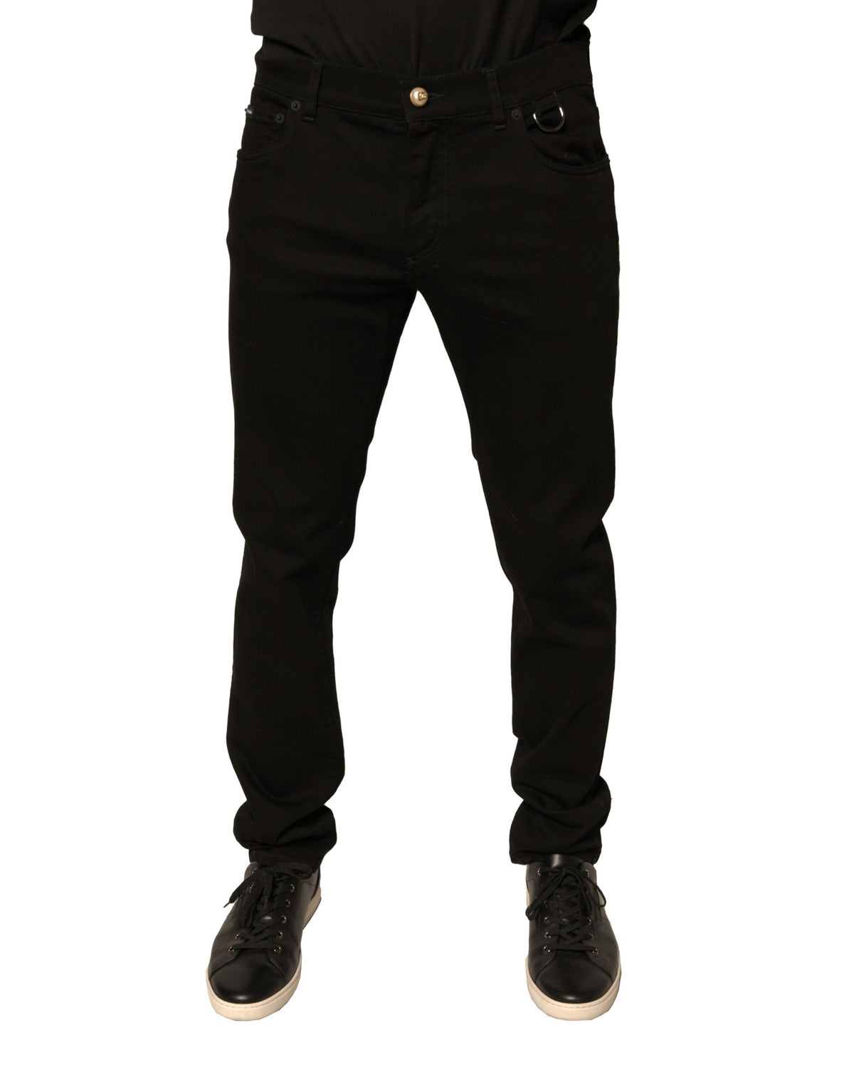 Jeans skinny en coton stretch noir à logo Dolce &amp; Gabbana