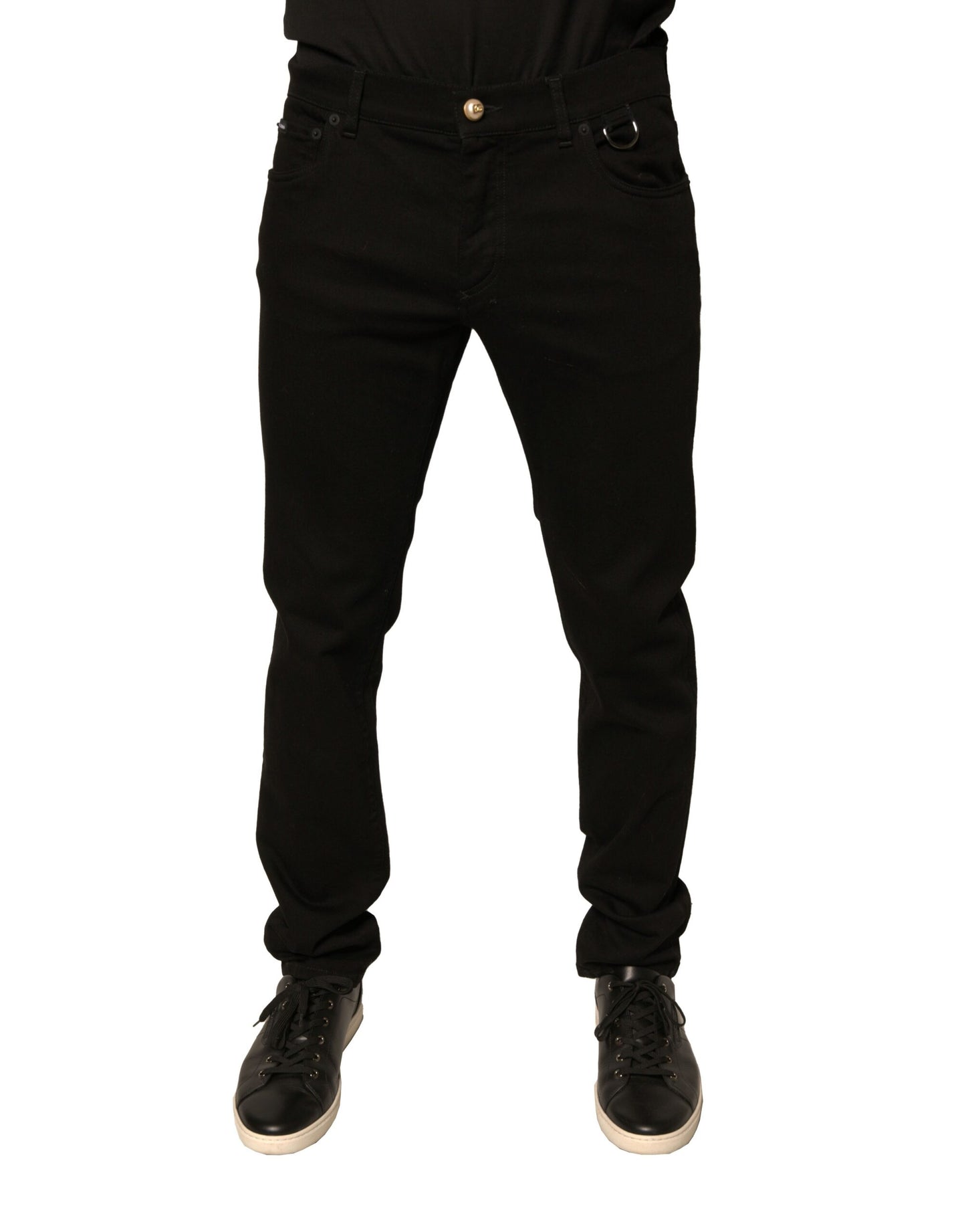 Jeans skinny en coton stretch noir à logo Dolce &amp; Gabbana