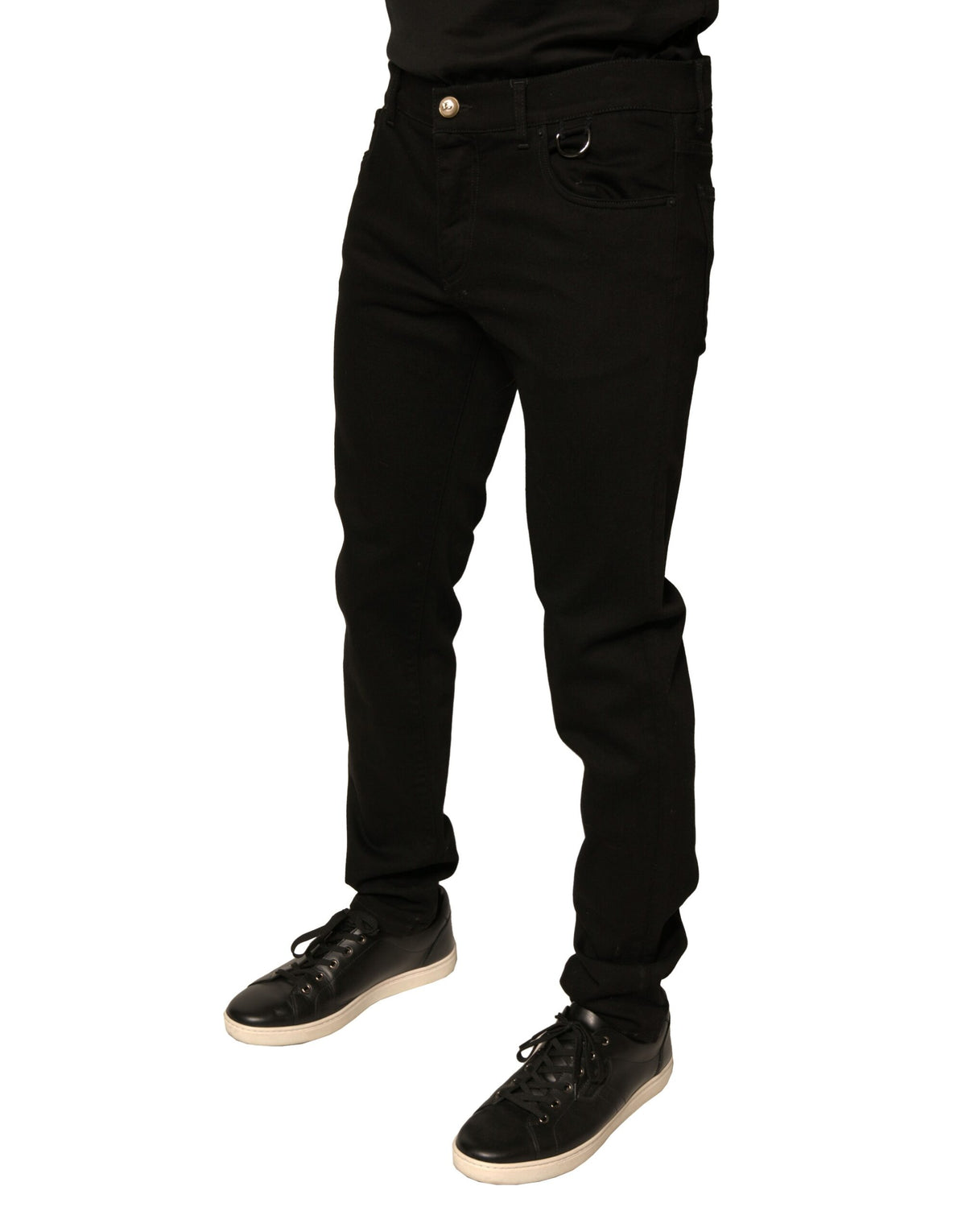 Jeans skinny en coton stretch noir à logo Dolce &amp; Gabbana