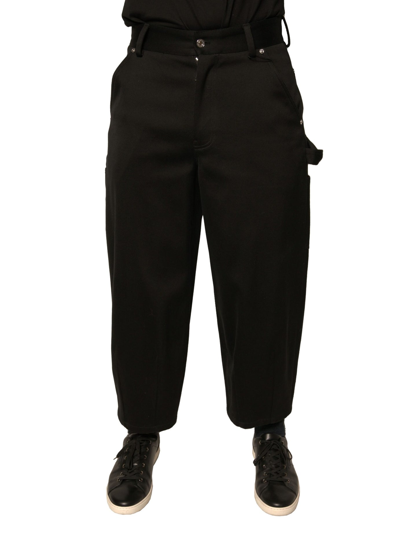 Zwarte, geklede broek van katoen met hoge taille en cropped lengte van Dolce &amp; Gabbana