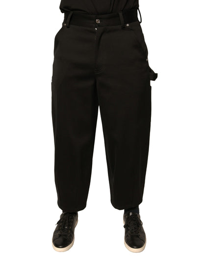 Zwarte, geklede broek van katoen met hoge taille en cropped lengte van Dolce &amp; Gabbana