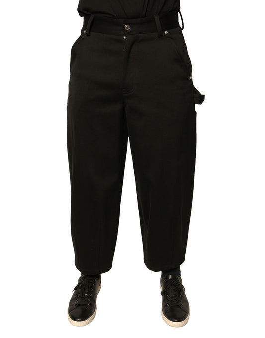Zwarte, geklede broek van katoen met hoge taille en cropped lengte van Dolce &amp; Gabbana