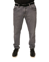 Jeans skinny en coton extensible gris avec logo Dolce &amp; Gabbana