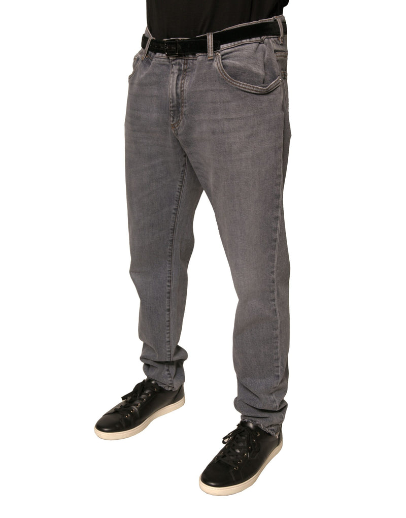 Dolce &amp; Gabbana grijze, strakke spijkerbroek van stretch katoen met logo