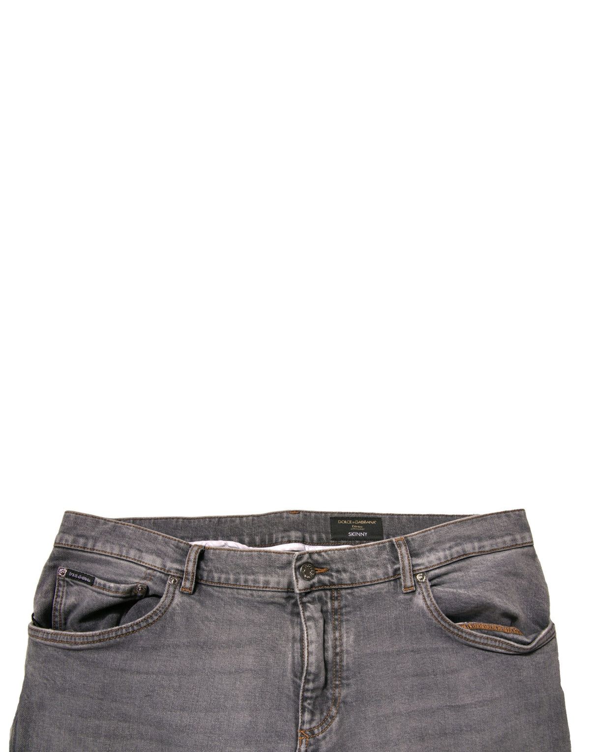 Jeans skinny en coton extensible gris avec logo Dolce &amp; Gabbana