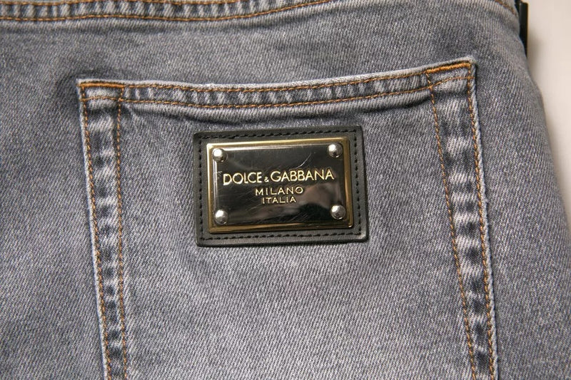 Dolce &amp; Gabbana grijze, strakke spijkerbroek van stretch katoen met logo
