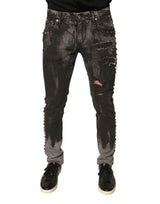 Jeans skinny en coton gris ornés de détails de Dolce &amp; Gabbana