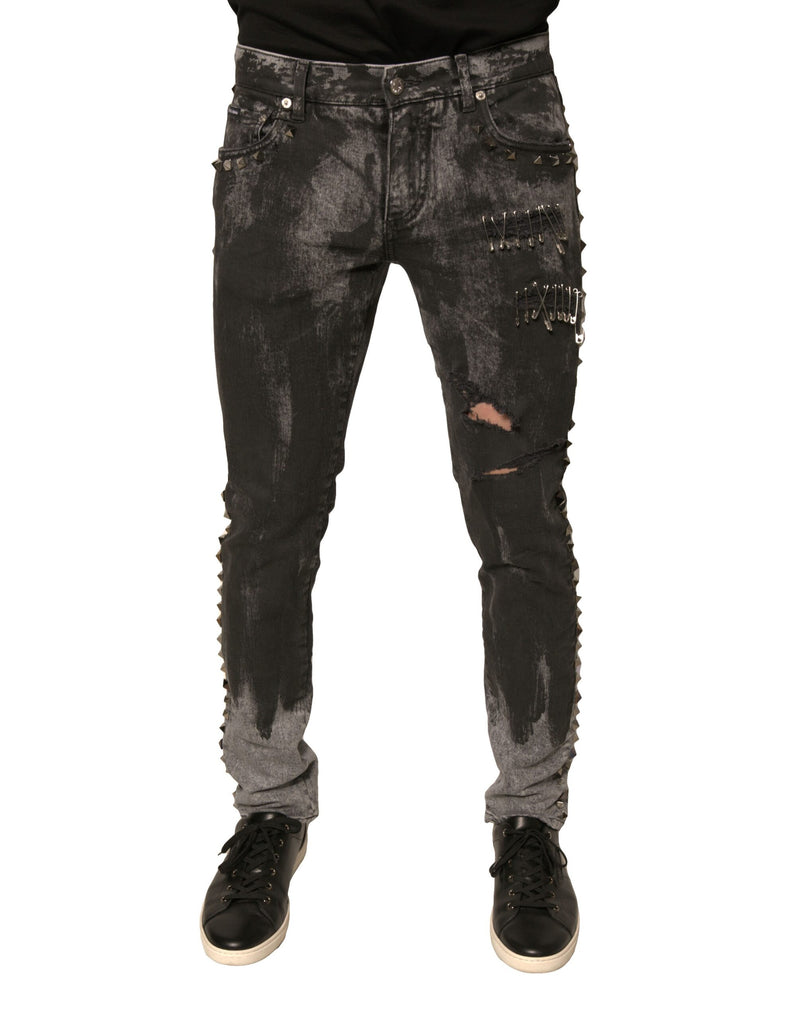 Dolce &amp; Gabbana grijze, versierde katoenen skinny jeans