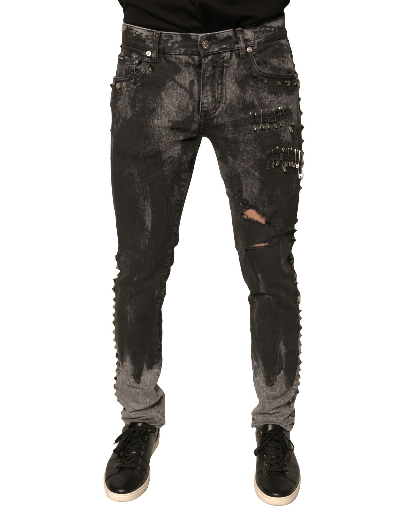 Dolce &amp; Gabbana grijze, versierde katoenen skinny jeans