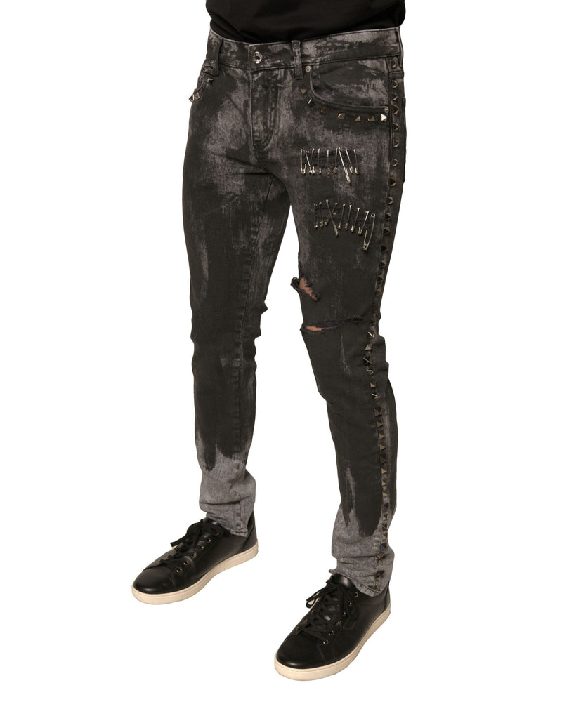 Dolce &amp; Gabbana grijze, versierde katoenen skinny jeans