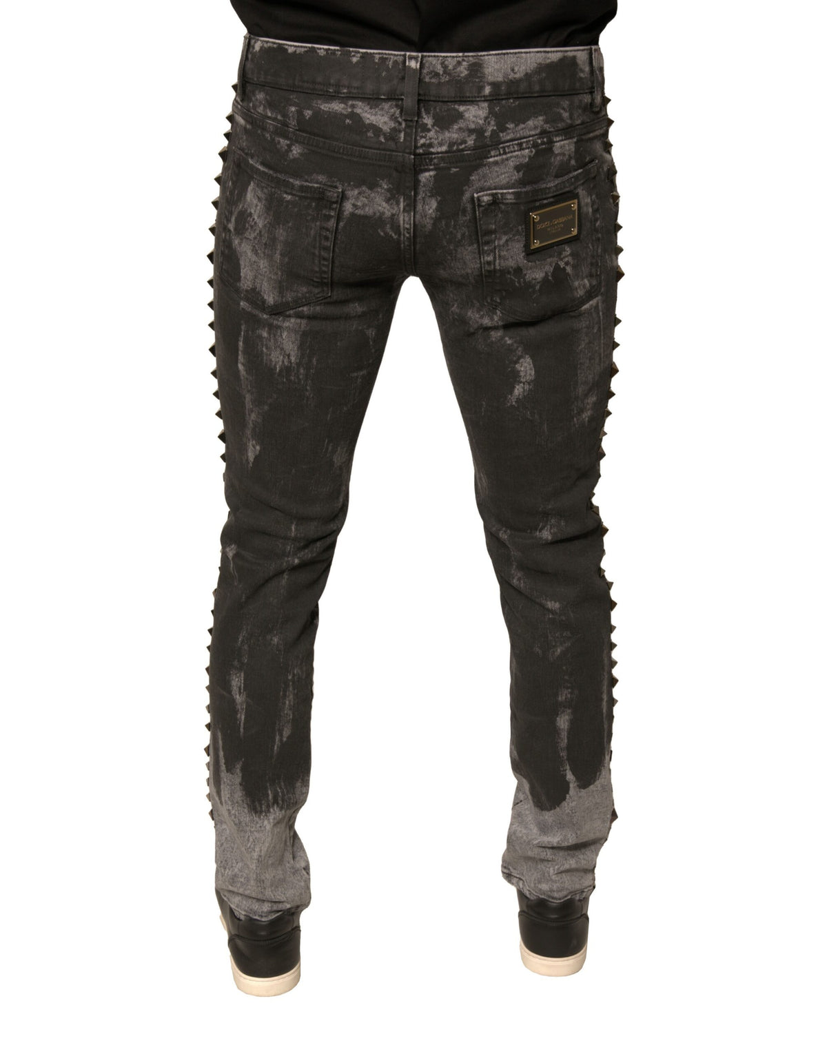 Jeans skinny en coton gris ornés de détails de Dolce &amp; Gabbana