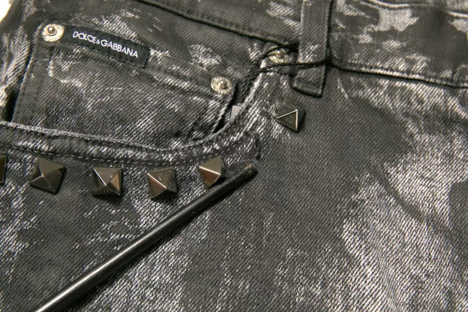 Jeans skinny en coton gris ornés de détails de Dolce &amp; Gabbana
