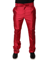 Pantalon tailleur droit taille mi-hauteur en soie rouge Dolce &amp; Gabbana