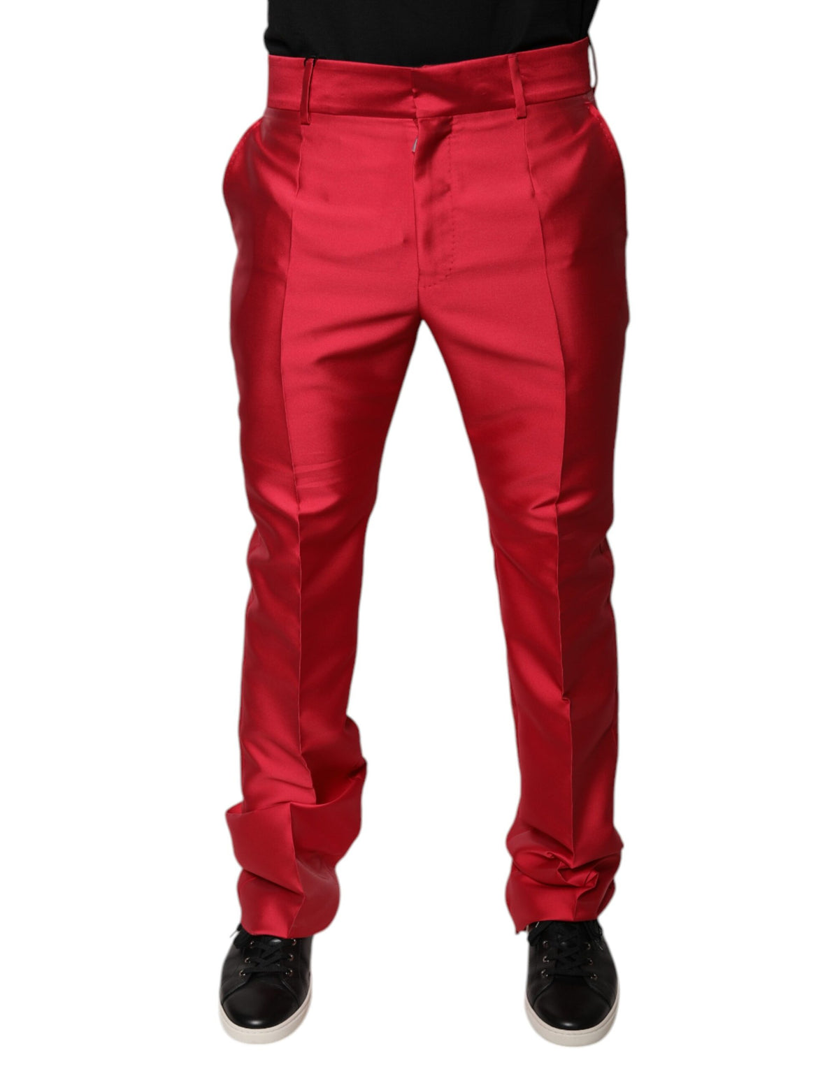 Pantalon tailleur droit taille mi-hauteur en soie rouge Dolce &amp; Gabbana