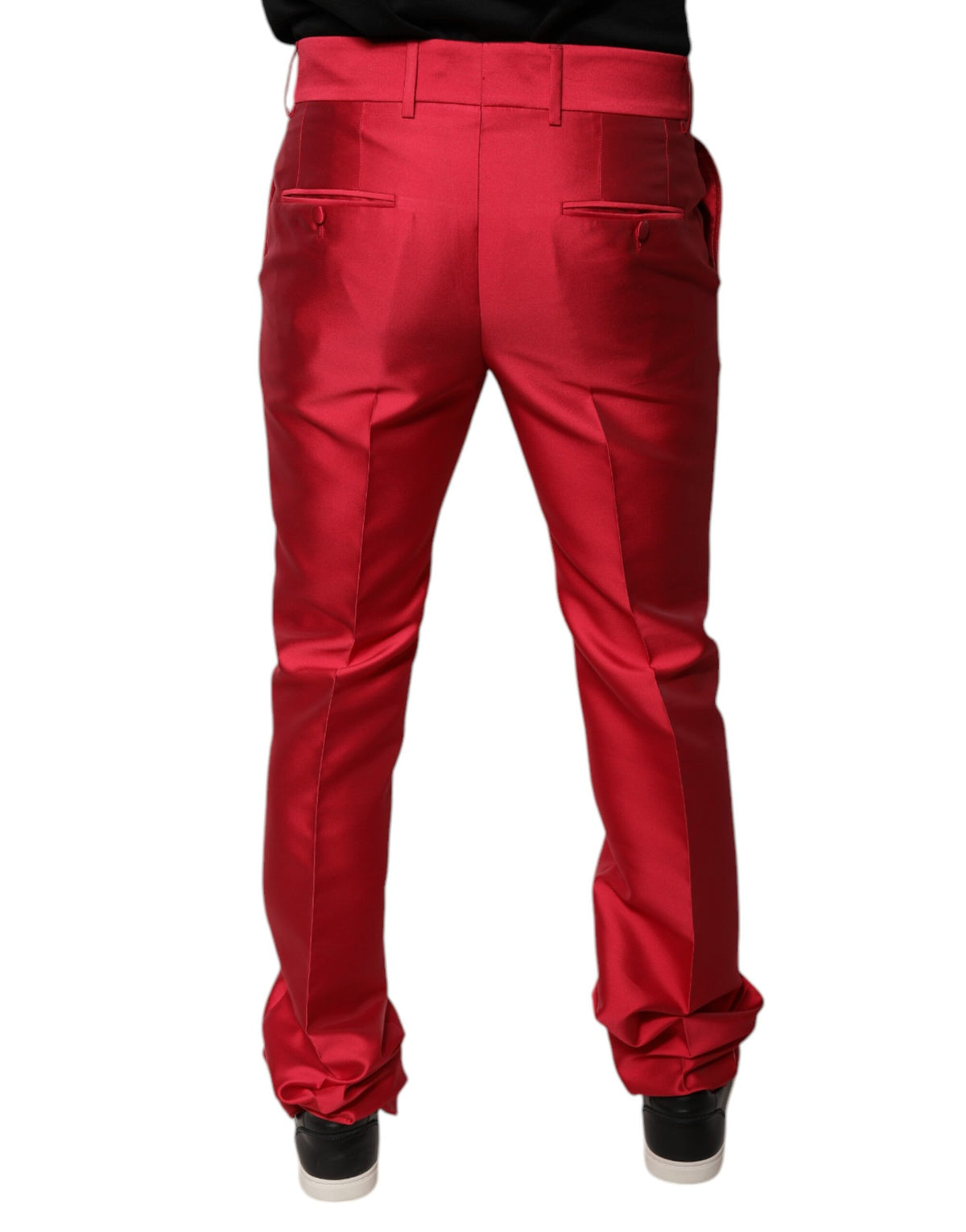 Pantalon tailleur droit taille mi-hauteur en soie rouge Dolce &amp; Gabbana