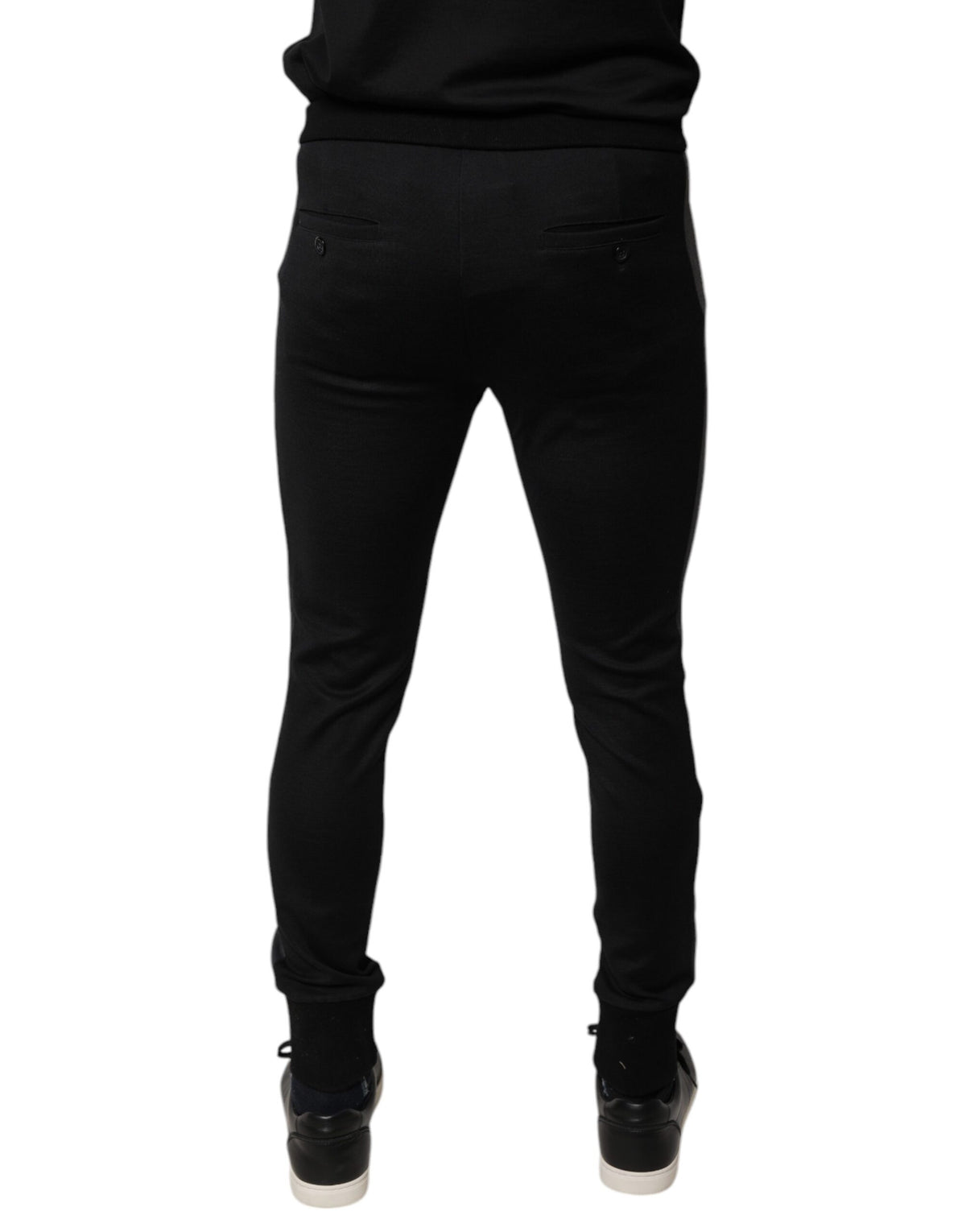Pantalon slim en laine noir à ornements en forme de fer à cheval de Dolce &amp; Gabbana